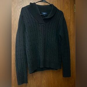 Jeanne Pierre Cable Knit Shawl Collar Sweater, Size Large, Color Black